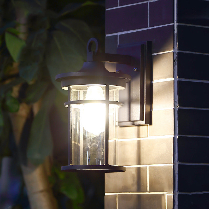 Cylinder Glass Shade 1-Light Waterproof Wall Sconce Lamp