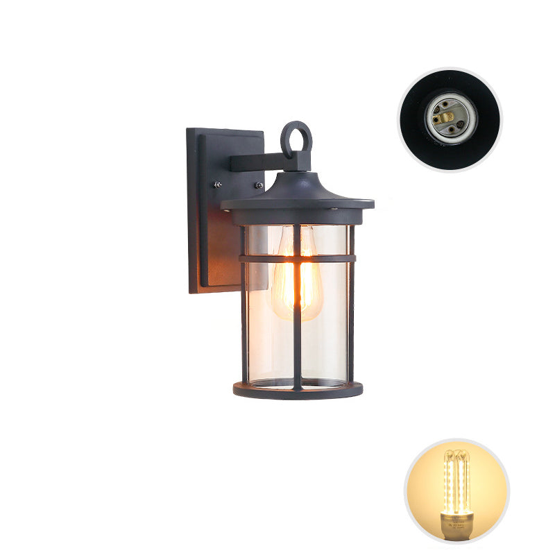 Cylinder Glass Shade 1-Light Waterproof Wall Sconce Lamp