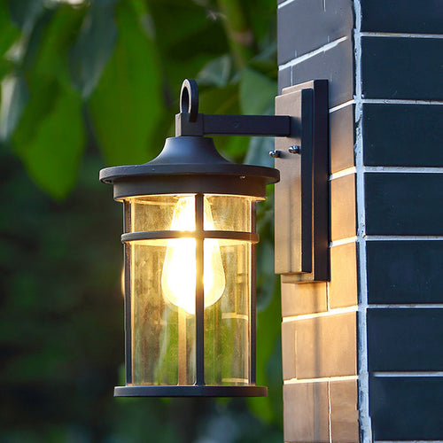 Cylinder Glass Shade 1-Light Waterproof Wall Sconce Lamp