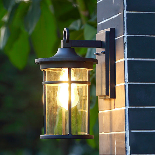 Cylinder Glass Shade 1-Light Waterproof Wall Sconce Lamp