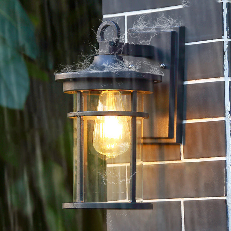 Cylinder Glass Shade 1-Light Waterproof Wall Sconce Lamp