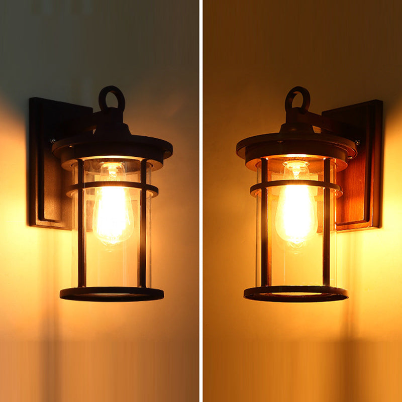 Cylinder Glass Shade 1-Light Waterproof Wall Sconce Lamp