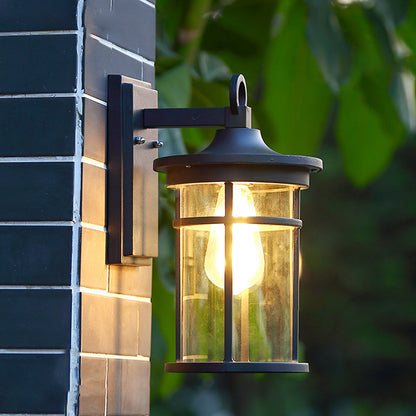 Cylinder Glass Shade 1-Light Waterproof Wall Sconce Lamp