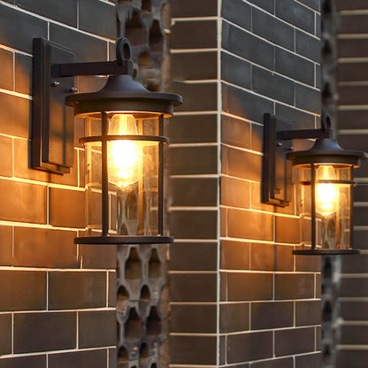 Cylinder Glass Shade 1-Light Waterproof Wall Sconce Lamp