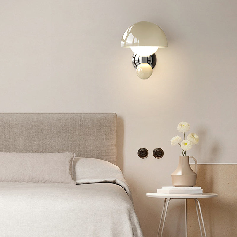 Nordic Cream Iron Mushroom PE Shade LED Wall Sconce Lamp