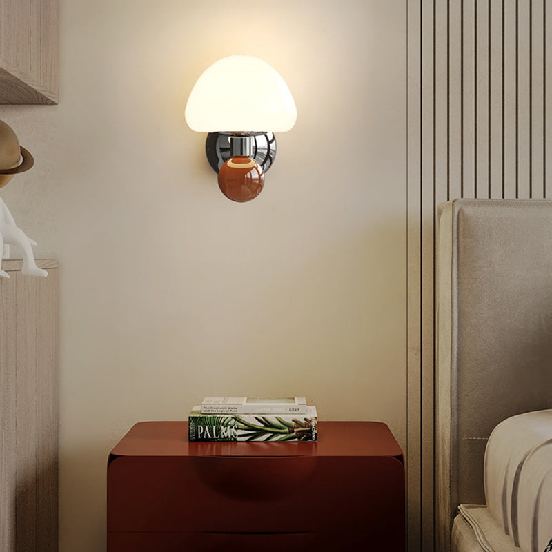 Nordic Cream Iron Mushroom PE Shade LED Wall Sconce Lamp