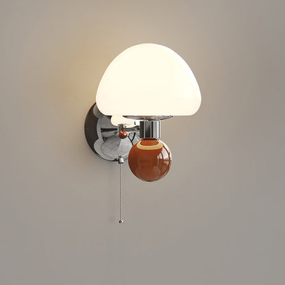 Nordic Cream Iron Mushroom PE Shade LED Wall Sconce Lamp