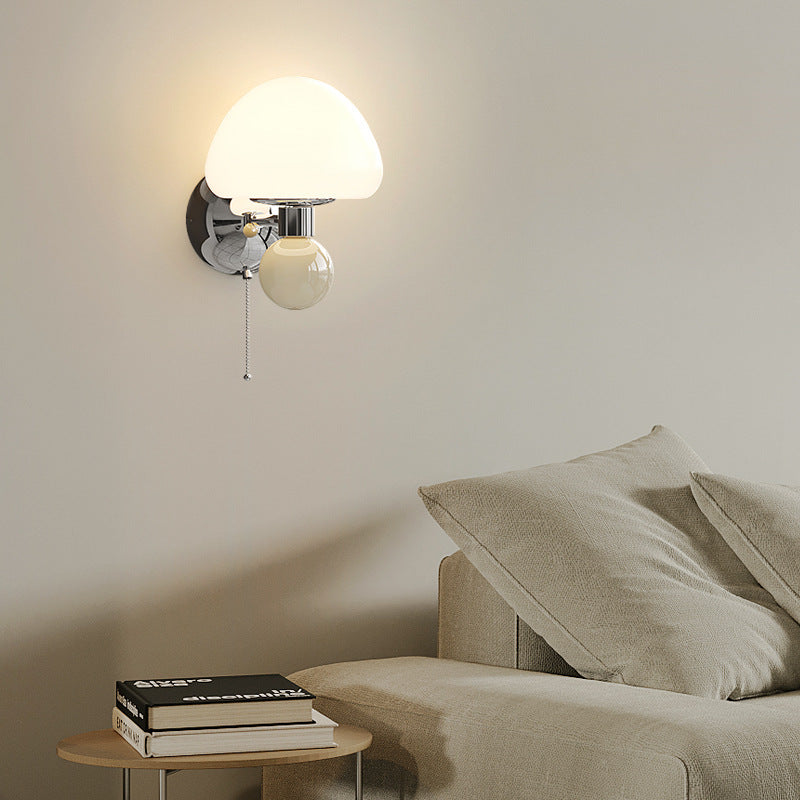 Nordic Cream Iron Mushroom PE Shade LED Wall Sconce Lamp