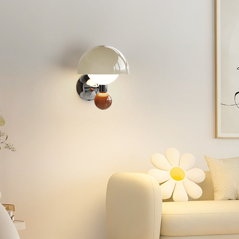 Nordic Cream Iron Mushroom PE Shade LED Wall Sconce Lamp