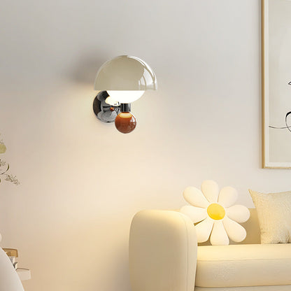 Nordic Cream Iron Mushroom PE Shade LED Wall Sconce Lamp