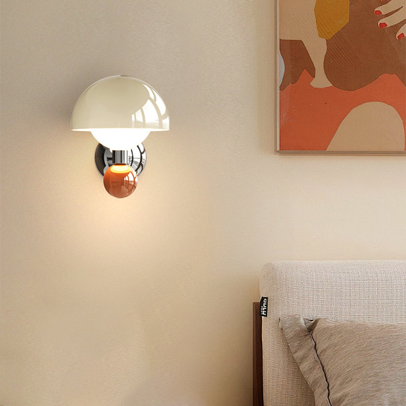Nordic Cream Iron Mushroom PE Shade LED Wall Sconce Lamp