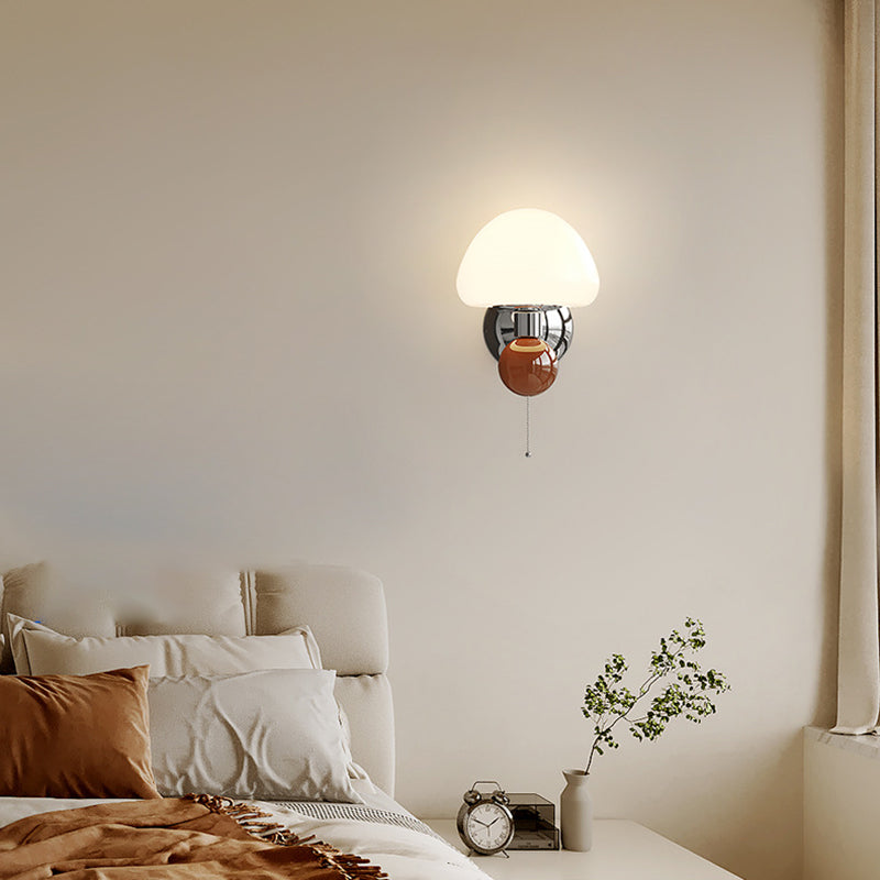 Nordic Cream Iron Mushroom PE Shade LED Wall Sconce Lamp