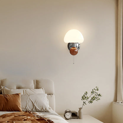 Nordic Cream Iron Mushroom PE Shade LED Wall Sconce Lamp