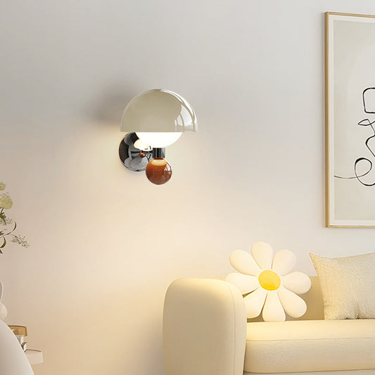Nordic Cream Iron Mushroom PE Shade LED Wall Sconce Lamp