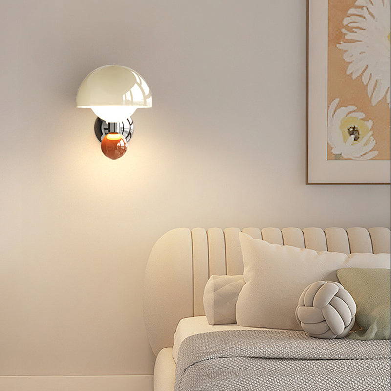 Nordic Cream Iron Mushroom PE Shade LED Wall Sconce Lamp
