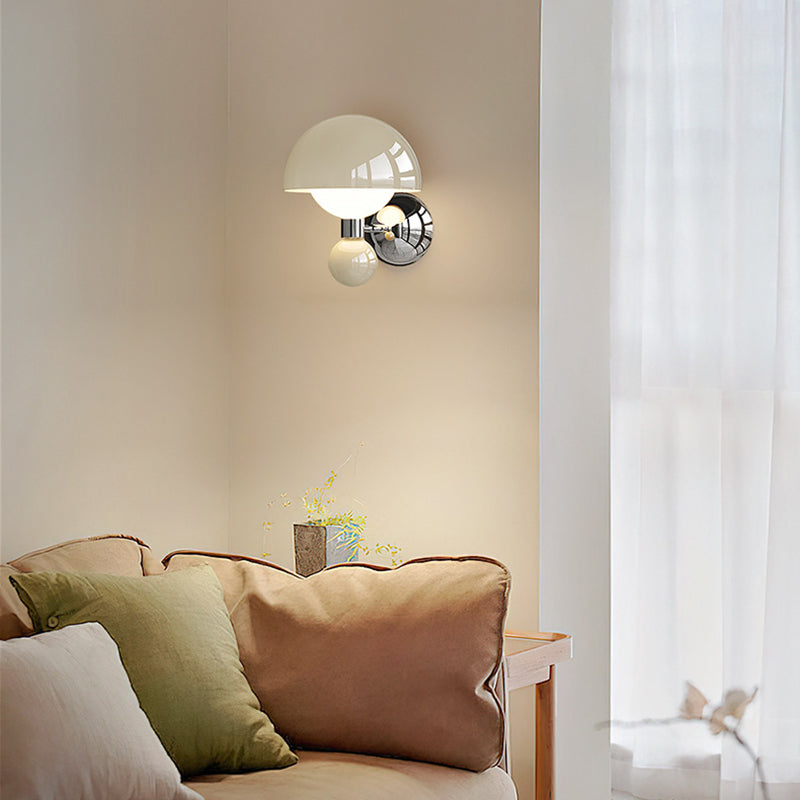 Nordic Cream Iron Mushroom PE Shade LED Wall Sconce Lamp