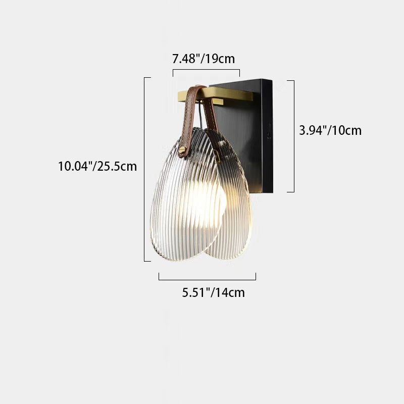 Leather Striped Glass Round Shade 1-Light Wall Sconce Lamp