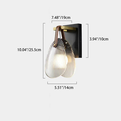 Leather Striped Glass Round Shade 1-Light Wall Sconce Lamp