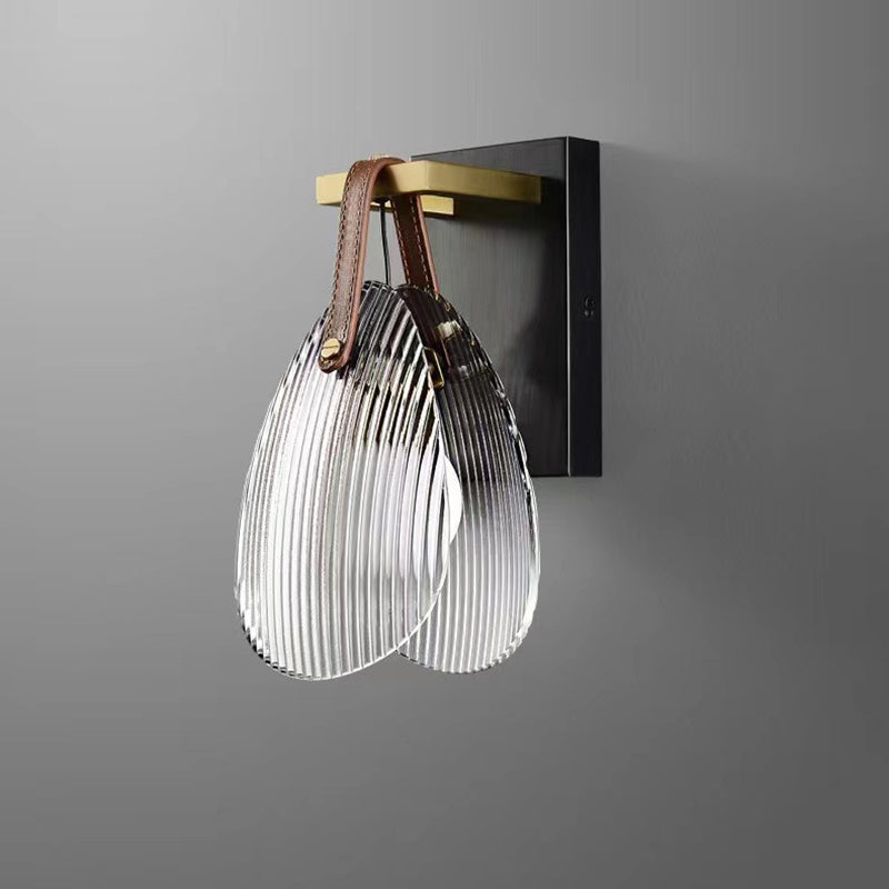 Leather Striped Glass Round Shade 1-Light Wall Sconce Lamp