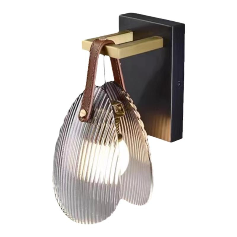 Leather Striped Glass Round Shade 1-Light Wall Sconce Lamp