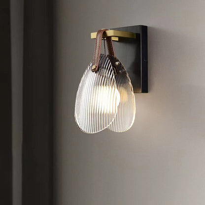 Leather Striped Glass Round Shade 1-Light Wall Sconce Lamp