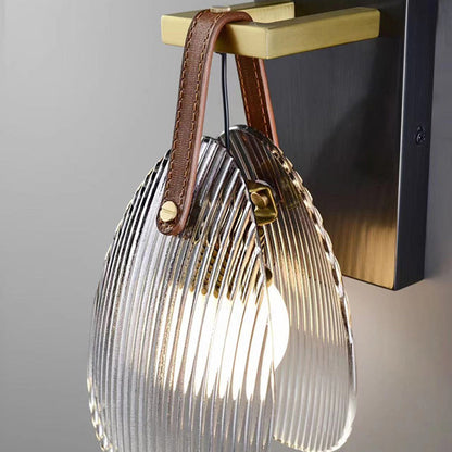 Leather Striped Glass Round Shade 1-Light Wall Sconce Lamp