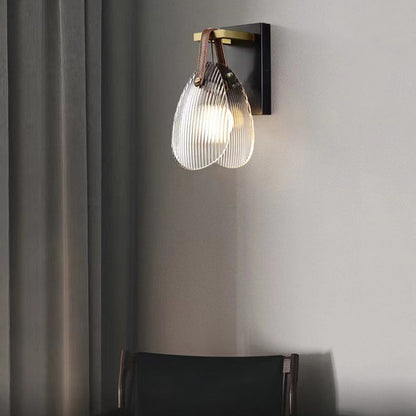 Leather Striped Glass Round Shade 1-Light Wall Sconce Lamp