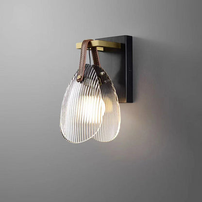 Leather Striped Glass Round Shade 1-Light Wall Sconce Lamp