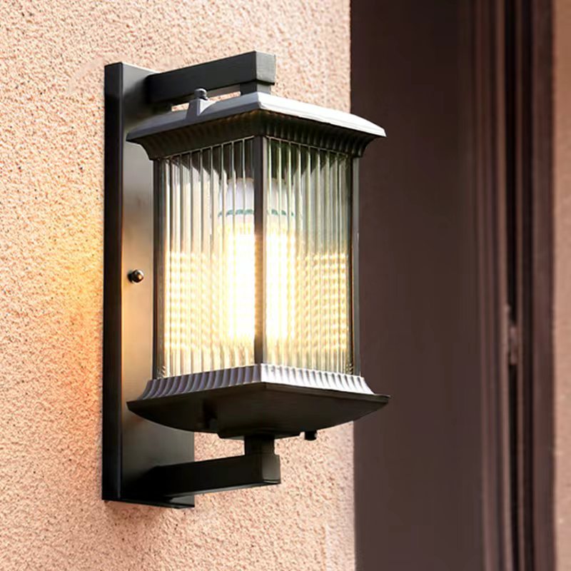Chinese Glass Column 1-Light Outdoor Wall Sconce Lamp