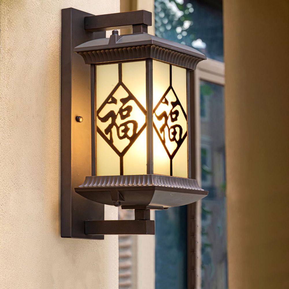 Chinese Glass Column 1-Light Outdoor Wall Sconce Lamp