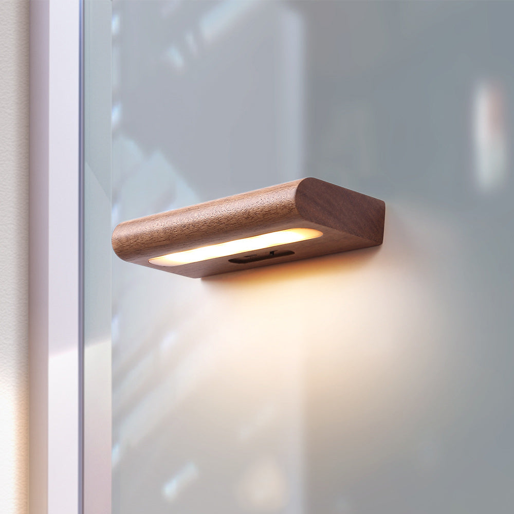 Simplicity Wood Rectangular LED Solar Wall Sconce Lamp