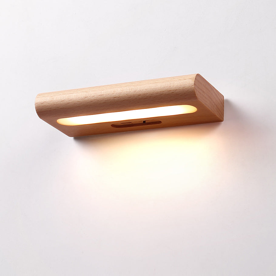 Simplicity Wood Rectangular LED Solar Wall Sconce Lamp