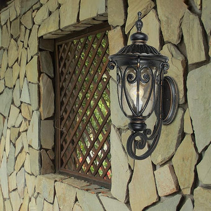 Antique Aluminum Glass 1-Light Porch Light Wall Sconce Lamp