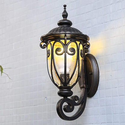 Antique Aluminum Glass 1-Light Porch Light Wall Sconce Lamp