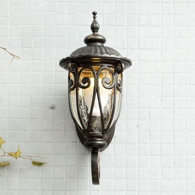 Antique Aluminum Glass 1-Light Porch Light Wall Sconce Lamp