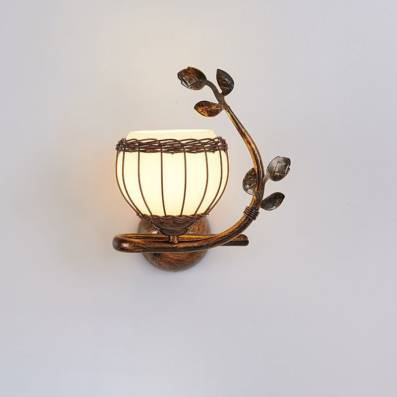 Iron Weaving Glass Cup Shade 1-Light Wall Sconce Lamp