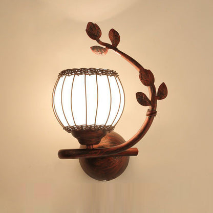 Iron Weaving Glass Cup Shade 1-Light Wall Sconce Lamp