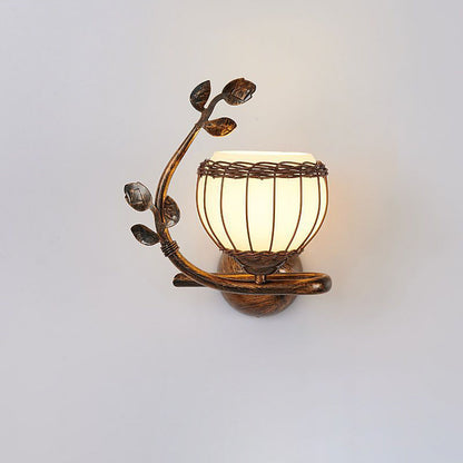Iron Weaving Glass Cup Shade 1-Light Wall Sconce Lamp