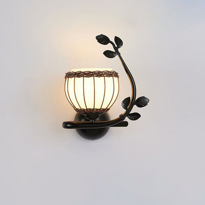 Iron Weaving Glass Cup Shade 1-Light Wall Sconce Lamp