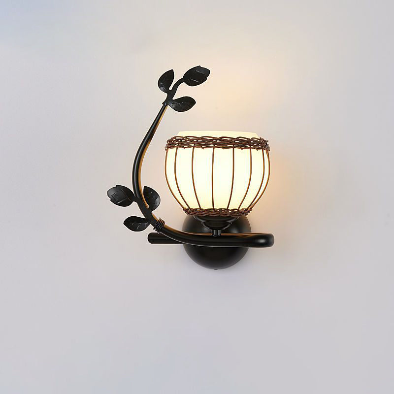 Iron Weaving Glass Cup Shade 1-Light Wall Sconce Lamp