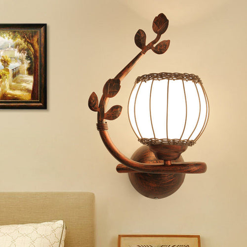 Iron Weaving Glass Cup Shade 1-Light Wall Sconce Lamp