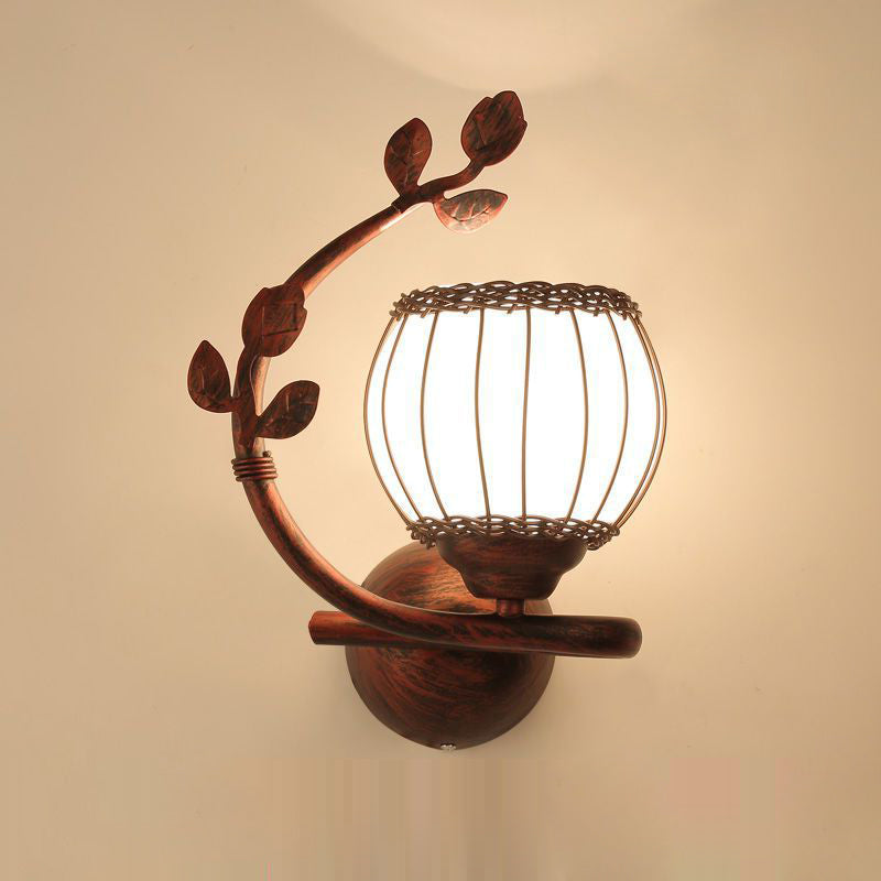 Iron Weaving Glass Cup Shade 1-Light Wall Sconce Lamp