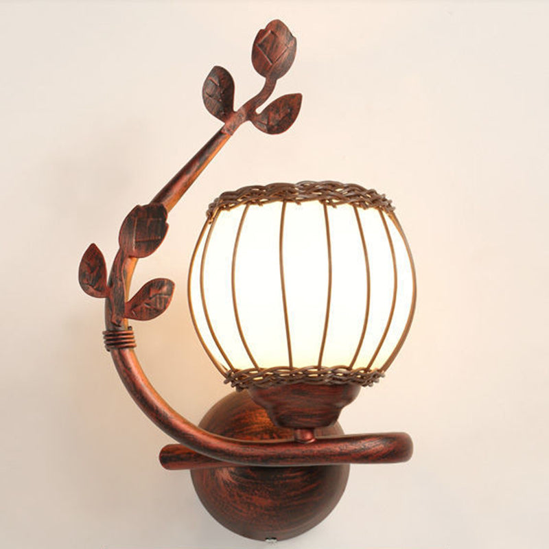 Iron Weaving Glass Cup Shade 1-Light Wall Sconce Lamp