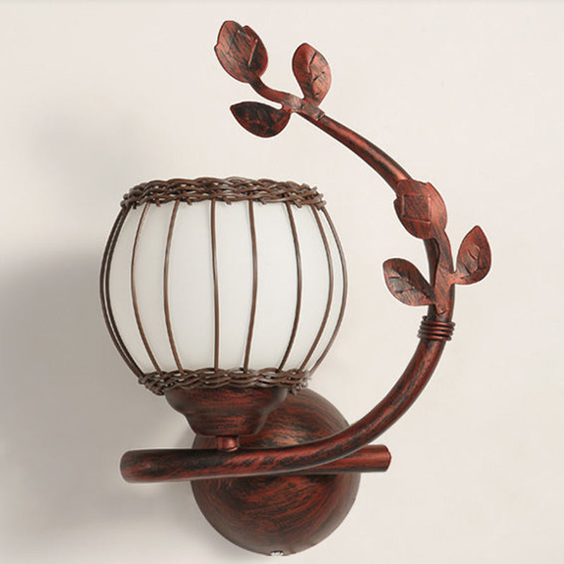 Iron Weaving Glass Cup Shade 1-Light Wall Sconce Lamp