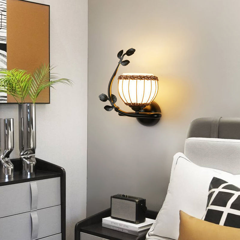 Iron Weaving Glass Cup Shade 1-Light Wall Sconce Lamp