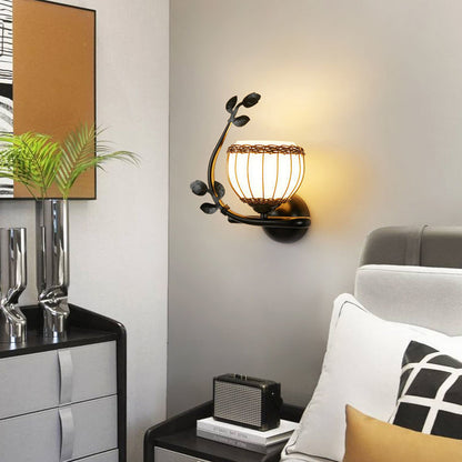 Iron Weaving Glass Cup Shade 1-Light Wall Sconce Lamp