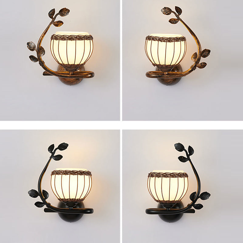 Iron Weaving Glass Cup Shade 1-Light Wall Sconce Lamp