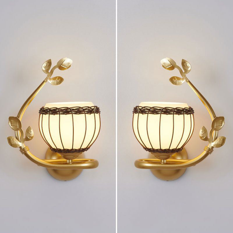 Iron Weaving Glass Cup Shade 1-Light Wall Sconce Lamp