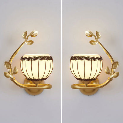Iron Weaving Glass Cup Shade 1-Light Wall Sconce Lamp