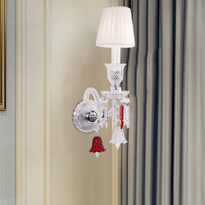 Glass Candlestick Fabric Shade 1/2-Light Wall Sconce Lamp